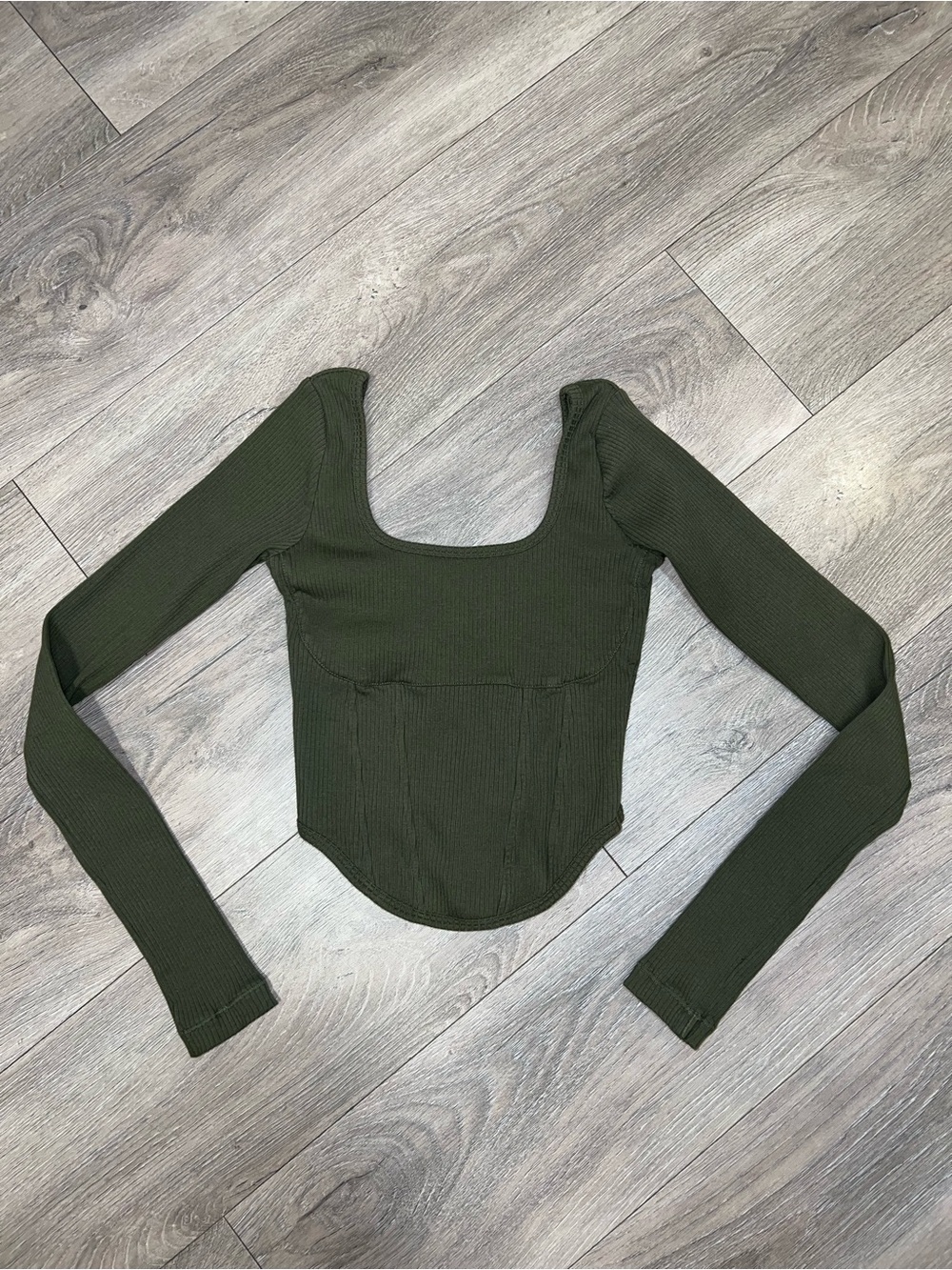 PINK Victoria Secret Long Sleeve Corset Style Crop Top Green Size Small